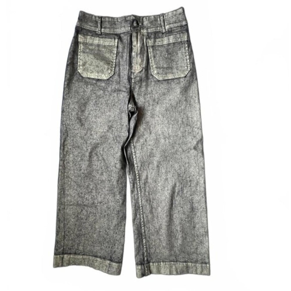 Maeve Anthropologie Colette Wide-Leg Cropped Pants Gold Metallic 28‎ - Picture 2 of 9